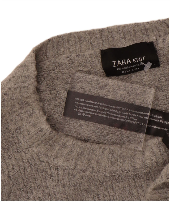 Übergroßer Damen-Pullover mit U-Boot-Ausschnitt von Zara, UK 14, mittelgraues Acryl