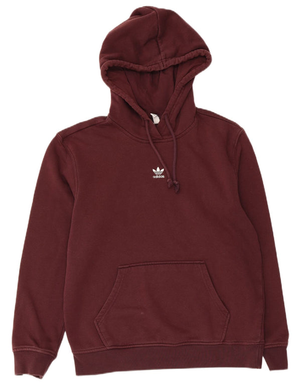 ADIDAS Damen Übergroßer Kapuzenpullover UK 10 Small Burgund Baumwolle