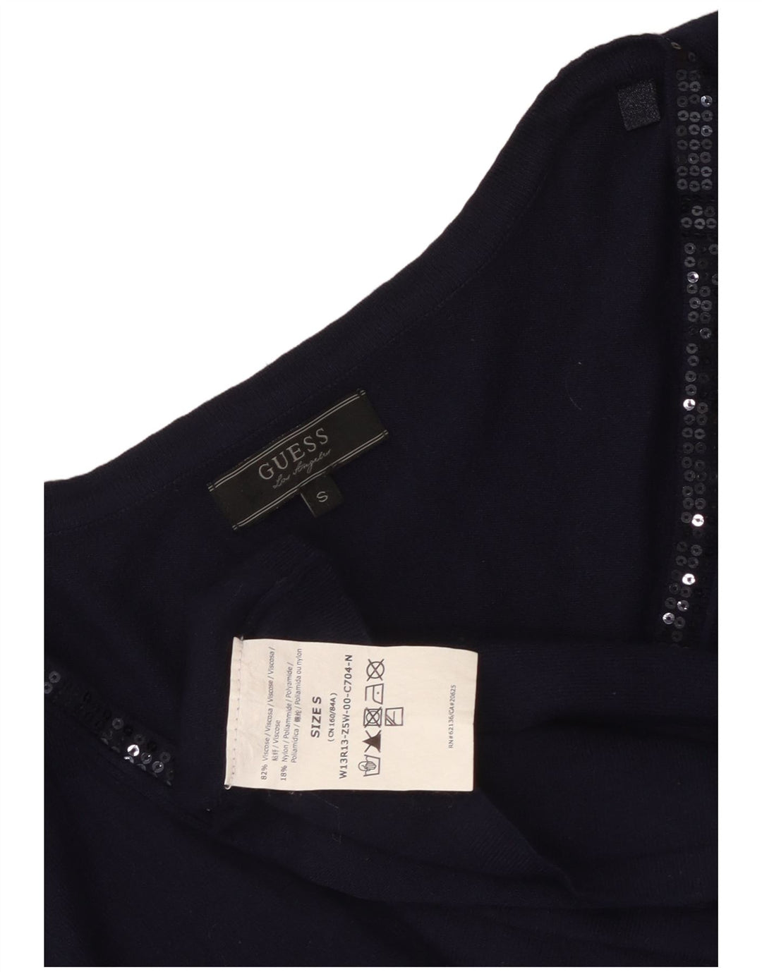 Guess Damen Top Langarm UK 10 Small Marineblaue Viskose