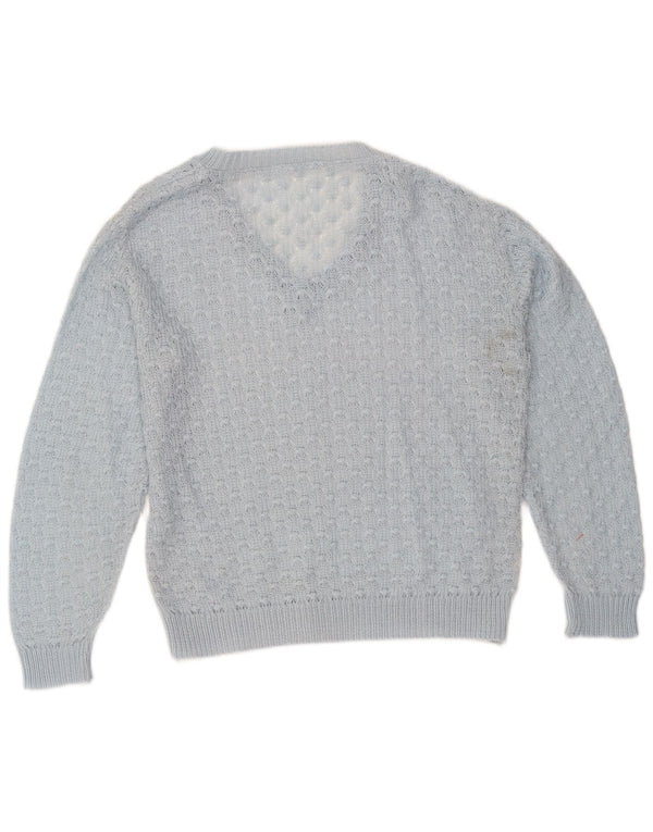 Vintage Damen V-Ausschnitt Pullover Pullover UK 14 Mittelblau