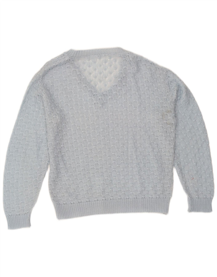 Vintage Damen V-Ausschnitt Pullover Pullover UK 14 Mittelblau
