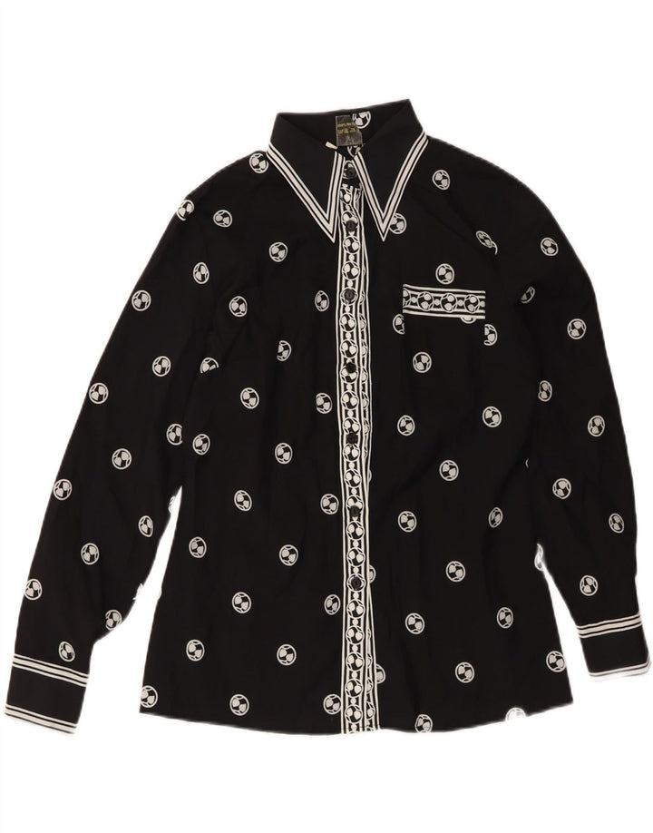 Vintage Damen Hemdbluse EU 42 Großes schwarzes geometrisches Polyester