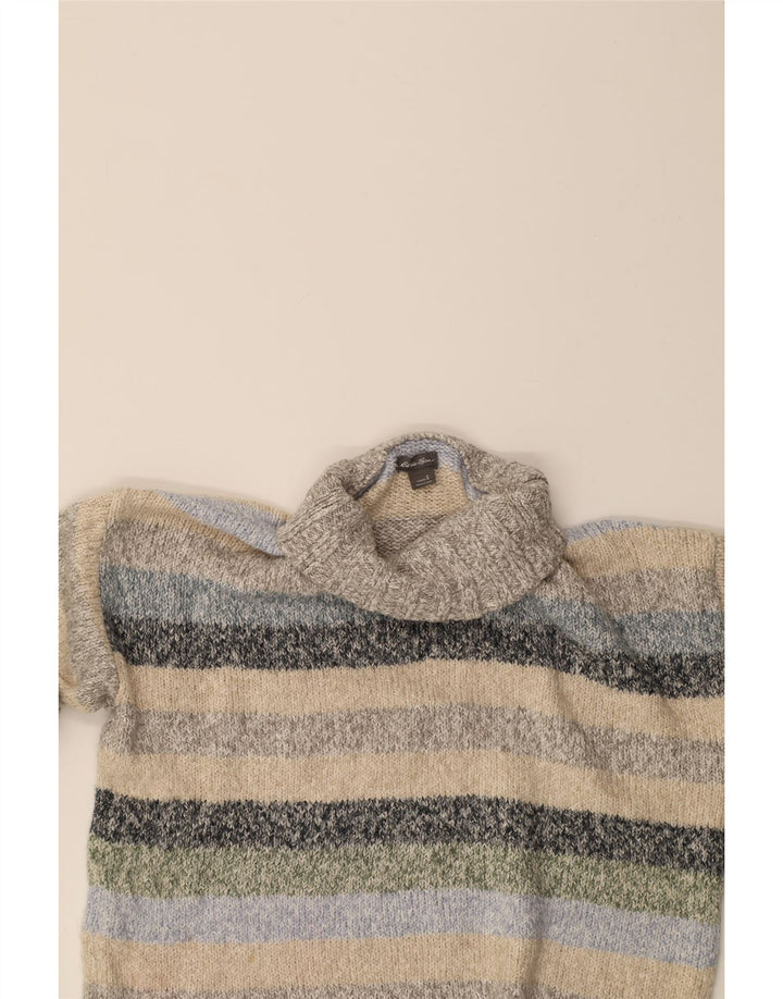 EDDIE BAUER Womens Roll Neck Jumper Sweater UK 10 Small Grey Striped Vintage Eddie Bauer and Second-Hand Eddie Bauer from Messina Hembry 