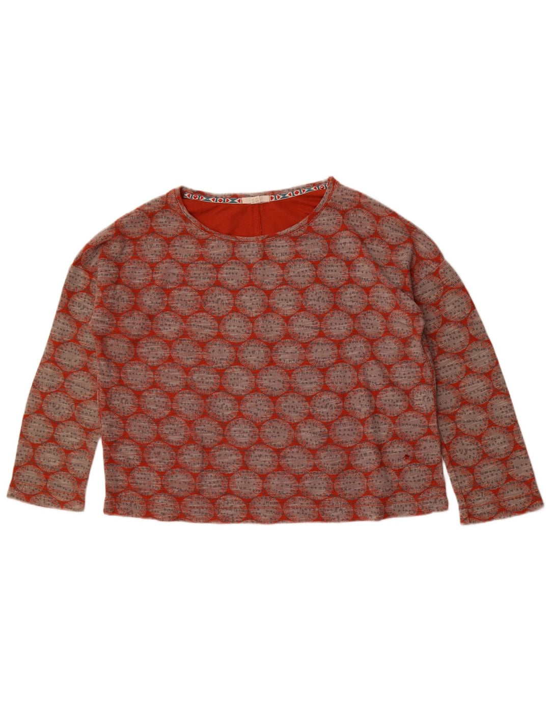 White Stuff Damen Crop Top Langarm UK 12 Mittelrot Geometrisch