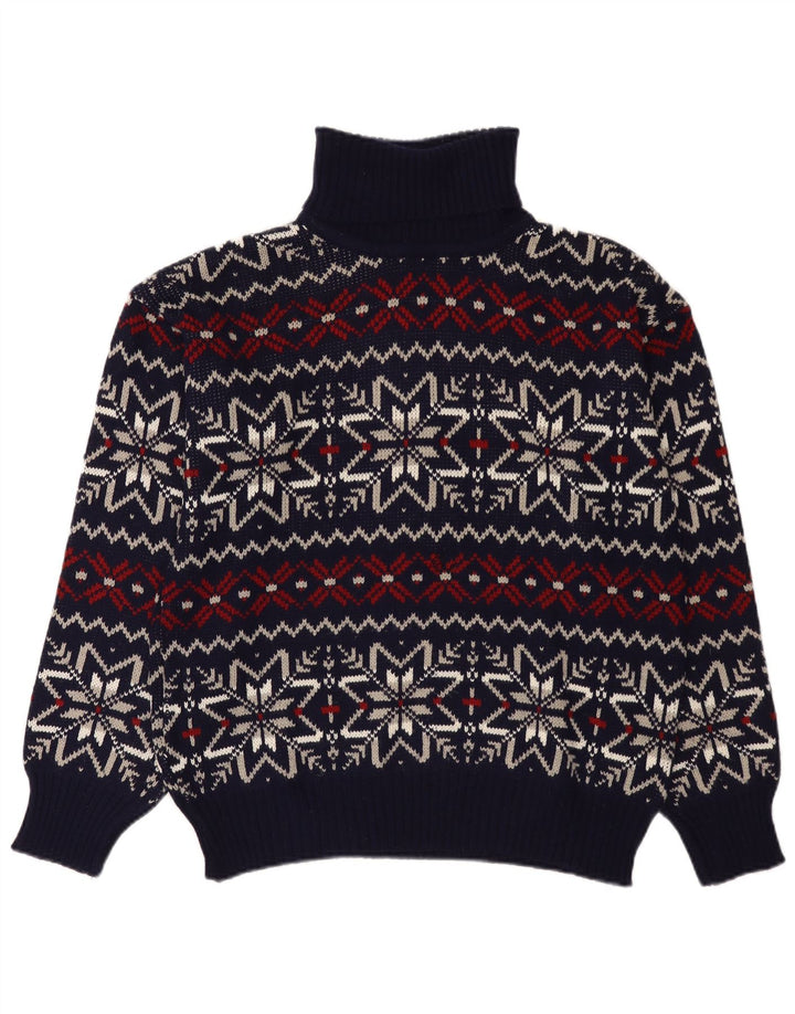 Vintage Herren Rollkragenpullover Pullover Groß Marineblau Fair Isle