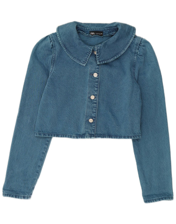 Zara Damen Crop Jeansjacke UK 14 Mittelblaue Baumwolle