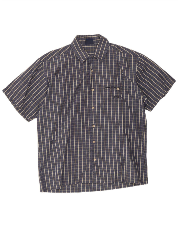 Dickies Herren-Kurzarmhemd aus mittelblauer Baumwolle mit Karomuster in Marineblau
