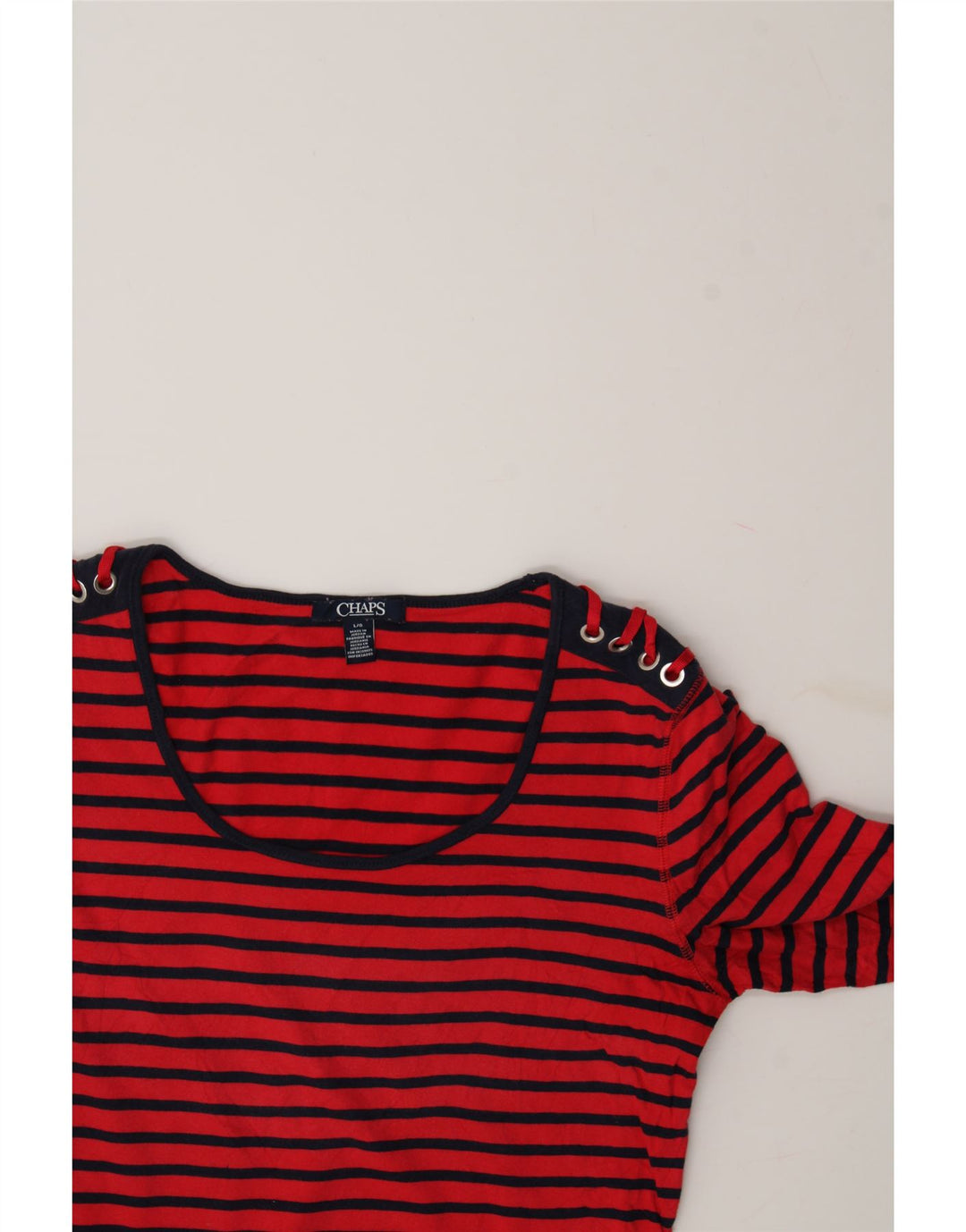 CHAPS Womens Top 3/4 Sleeve UK 14 Large Red Striped Cotton Vintage Chaps and Second-Hand Chaps from Messina Hembry 
