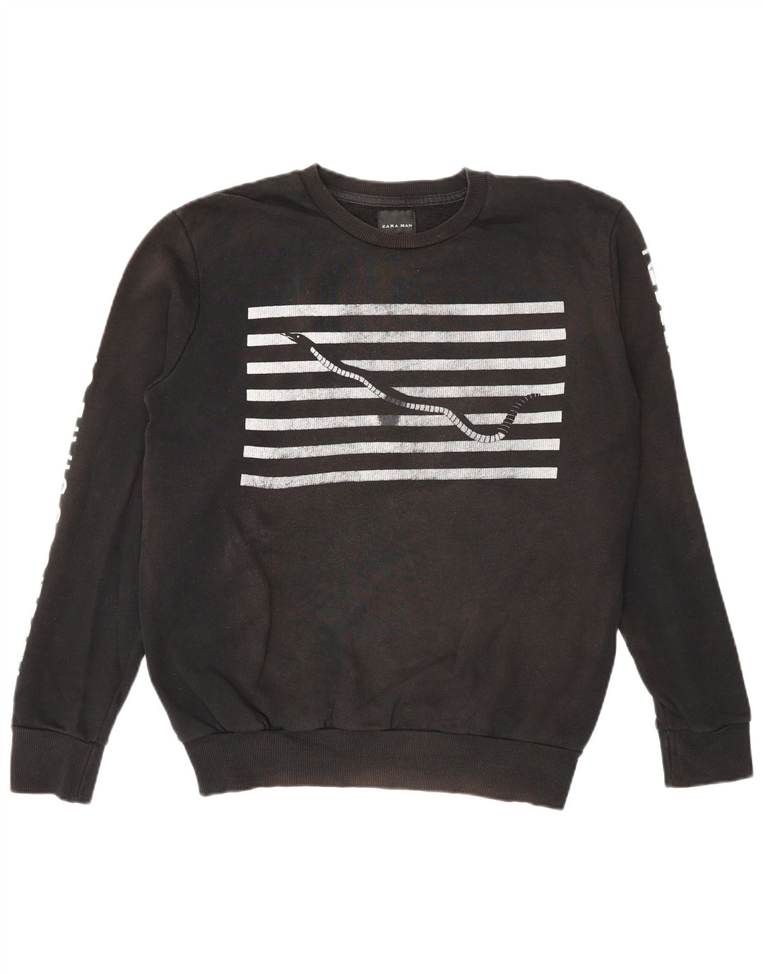 Zara Herren-Sweatshirt mit Grafik, Größe S, Schwarz