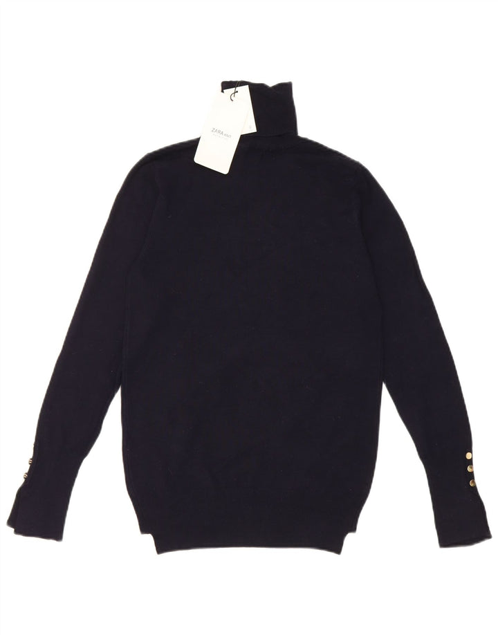 Rollkragenpullover für Damen von Zara, Gr. 12, mittleres Marineblau aus Viskose