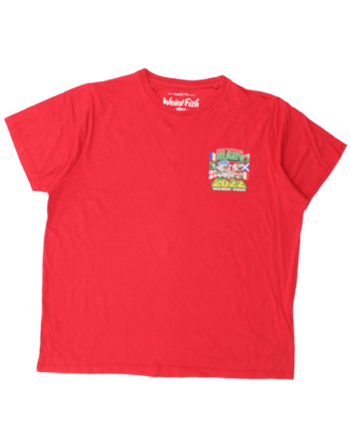 WEIRD FISH Herren-T-Shirt mit Grafik, 2XL, rote Baumwolle