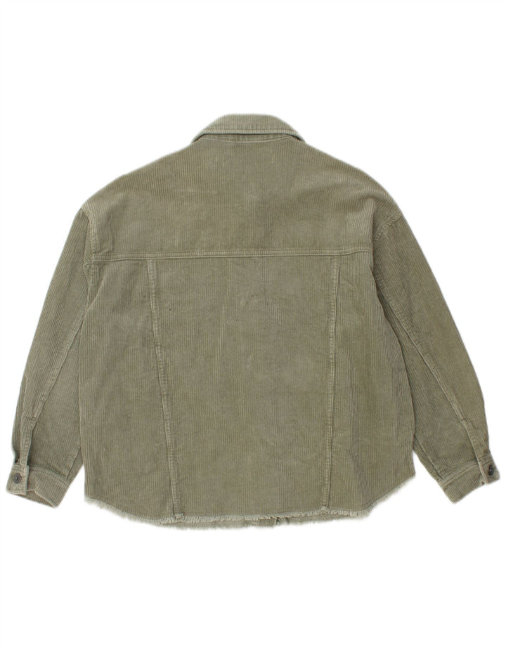 ZARA Damen Loose Fit Overshirt Cordhemd UK 6 XS Grüne Baumwolle
