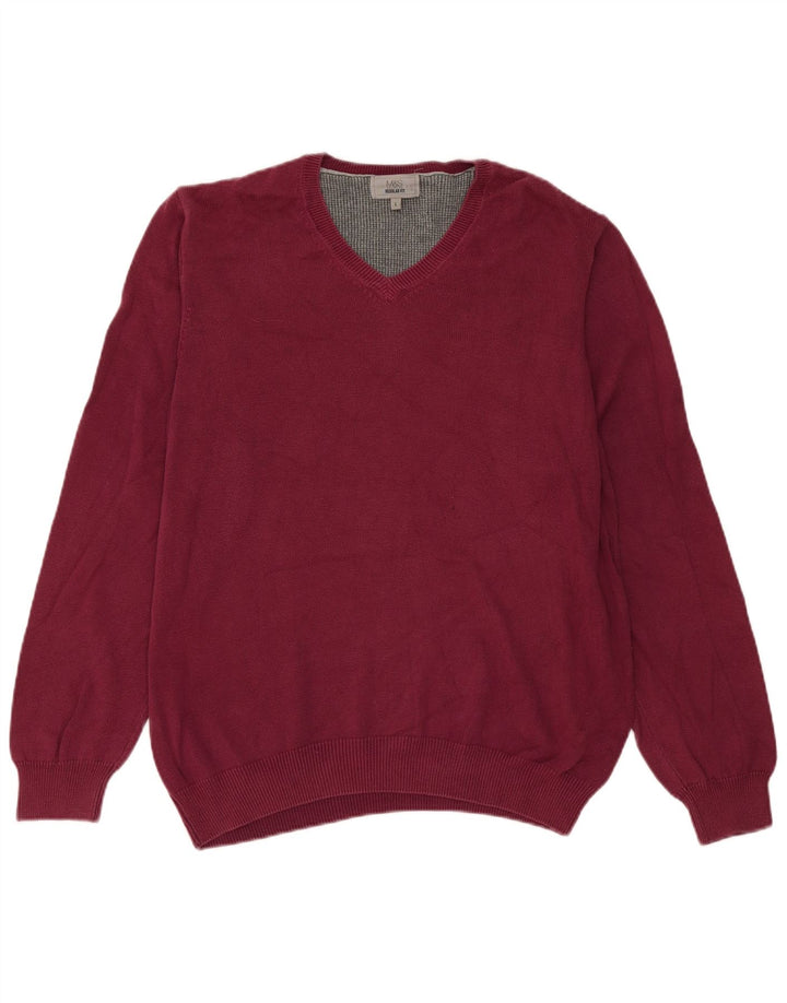 Marks & Spencer Herren-Pullover, reguläre Passform, V-Ausschnitt, Größe L, Burgunderrot
