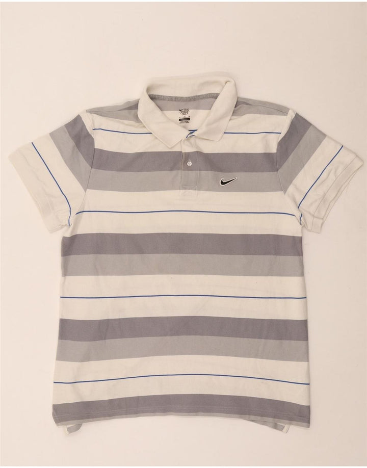 Nike Herren Poloshirt XL grau gestreift aus Baumwolle