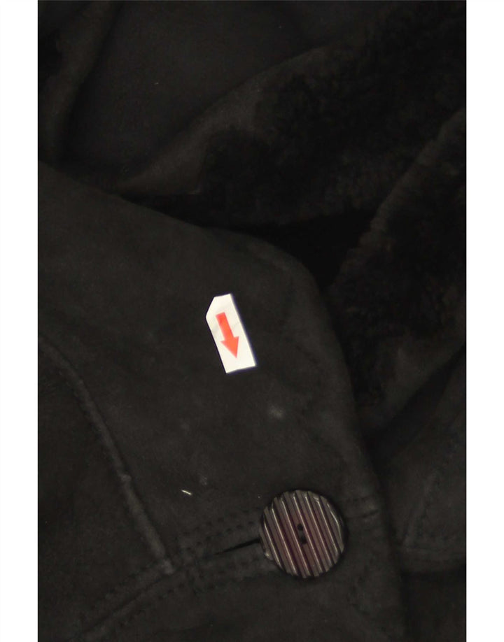 Vintage Damen Shearling Jacke IT 44 Medium Black Shearling