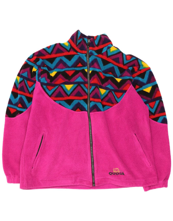 Vintage Damen Fleecejacke UK 20 2XL Rosa Geometrisch Retro