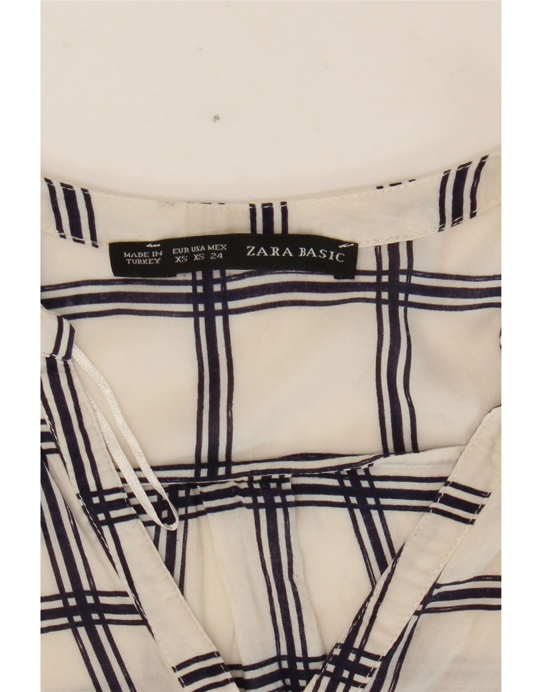 Zara Damen-Blusenoberteil mit 3/4-Ärmeln, UK 6 XS, weiß kariert