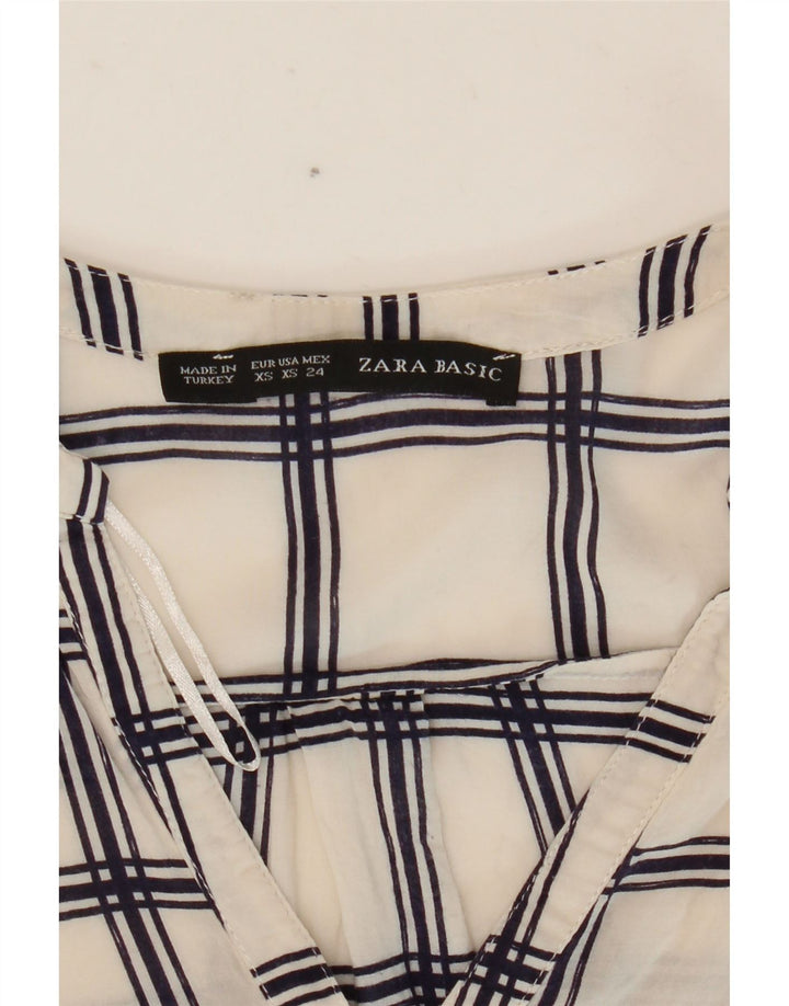 Zara Damen-Blusenoberteil mit 3/4-Ärmeln, UK 6 XS, weiß kariert