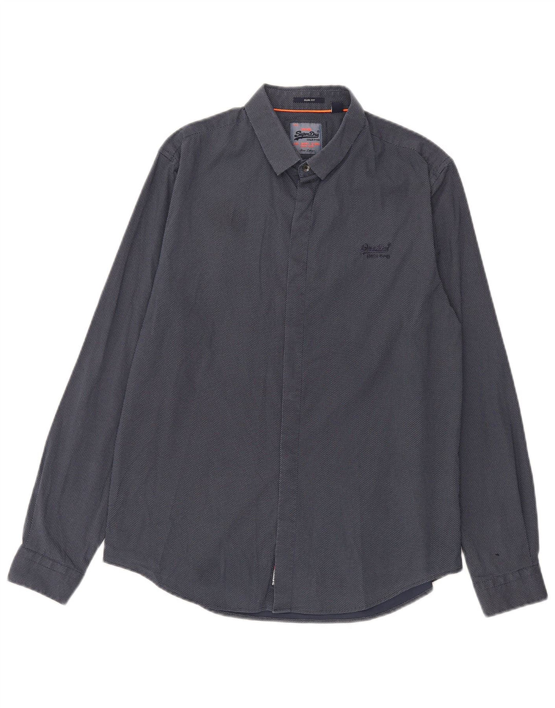 Superdry Herren-Hemd mit schmaler Passform, groß, marineblau gepunktete Baumwolle
