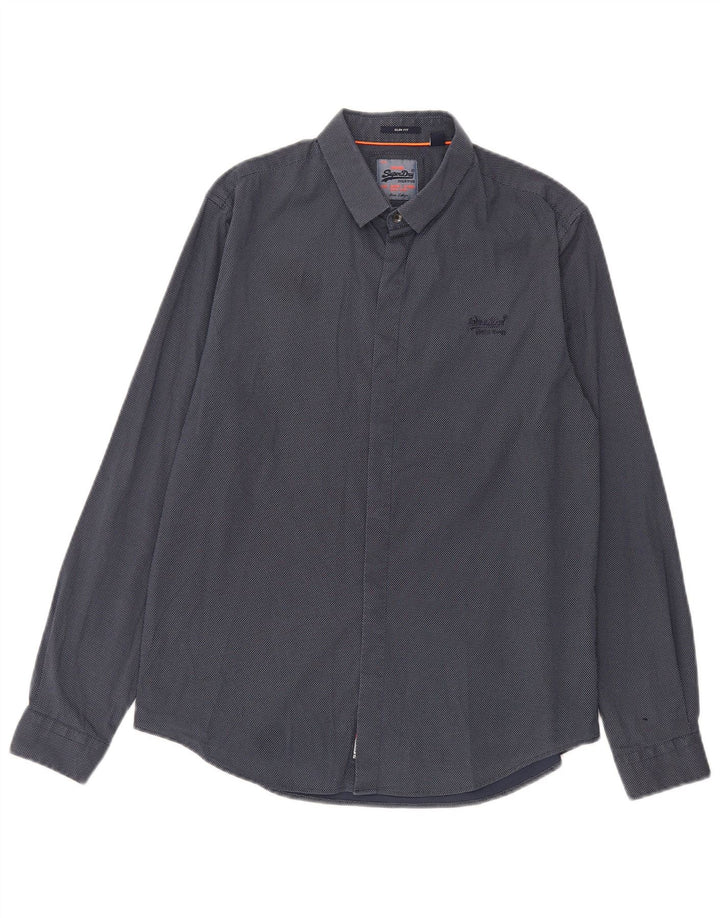 Superdry Herren-Hemd mit schmaler Passform, groß, marineblau gepunktete Baumwolle