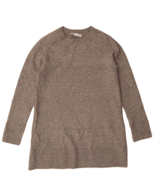 Zara Damen Übergroßer Pullover mit Rundhalsausschnitt, UK 10, kleines graues Polyester