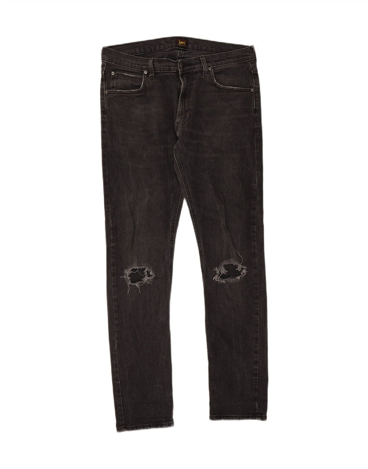 Lee Herren Luke Distressed Slim Jeans W34 L32 Schwarze Baumwolle