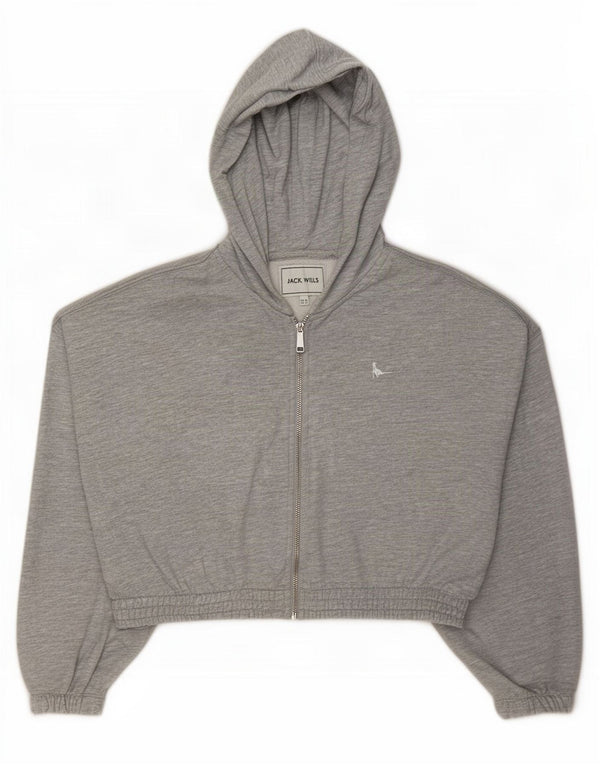 Jack Wills Damen Crop Zip Hoodie Pullover UK 14 Große graue Baumwolle