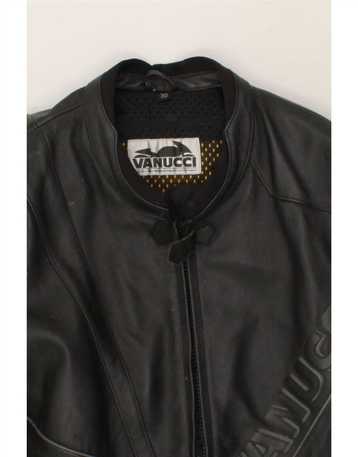 VANUCCI Mens Motorcycle Graphic Biker Jacket UK 40 Large Black Leather Vintage Vanucci and Second-Hand Vanucci from Messina Hembry 