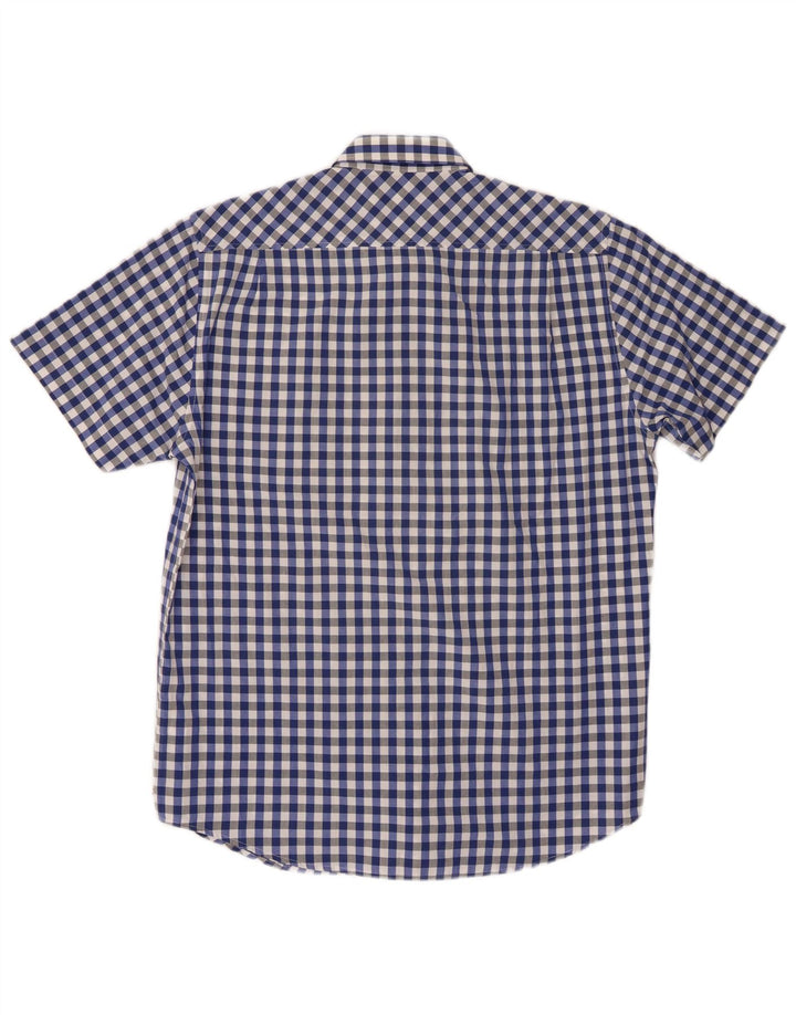 Pierre Cardin Herren-Kurzarmhemd aus mittelblauer Gingham-Baumwolle