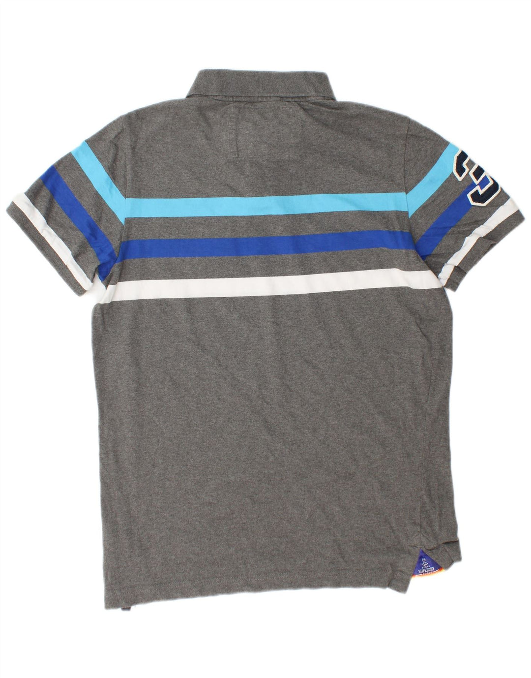 SUPERDRY Herren-Poloshirt mit Grafik, groß, grau gestreift, Baumwolle