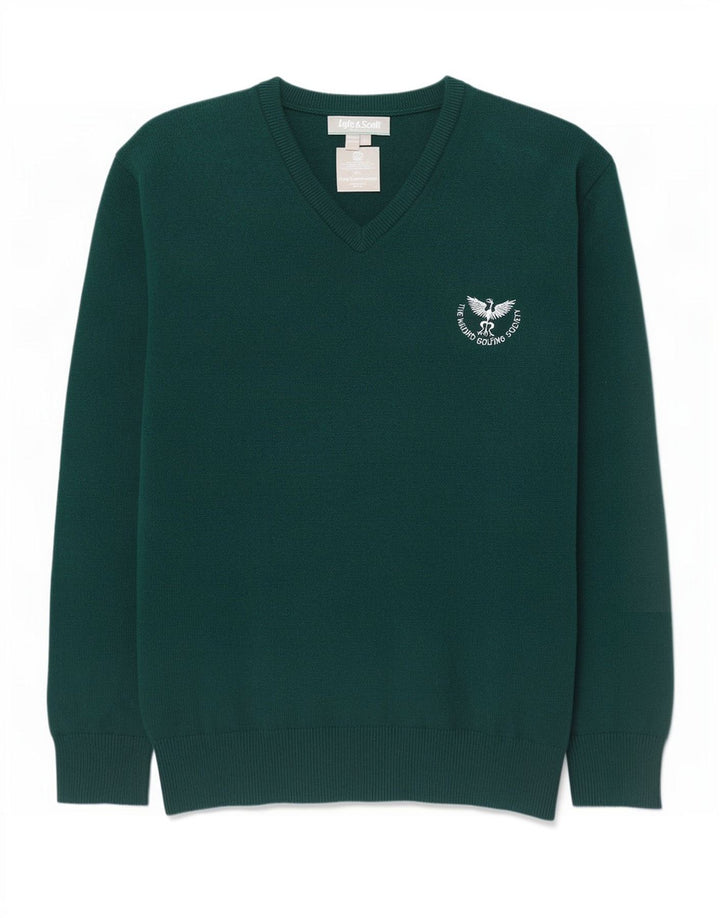 Lyle & Scott Herren-Pullover mit V-Ausschnitt, 2XL, grüne Wolle