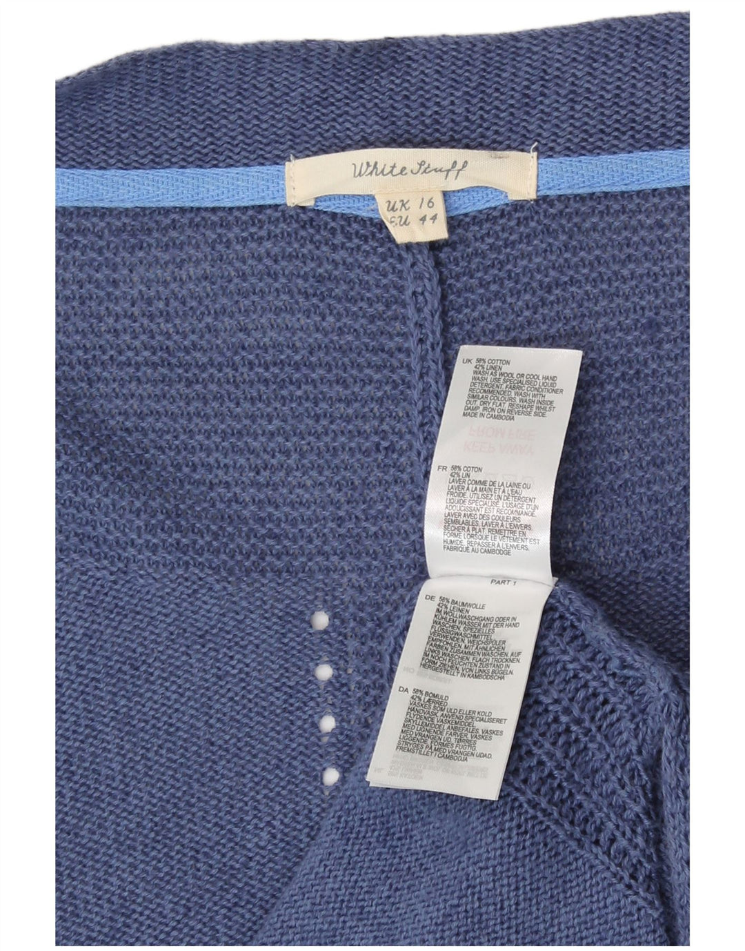 White Stuff Offener Damen-Cardigan-Pullover, UK 16, Größe L, Blau, Baumwolle