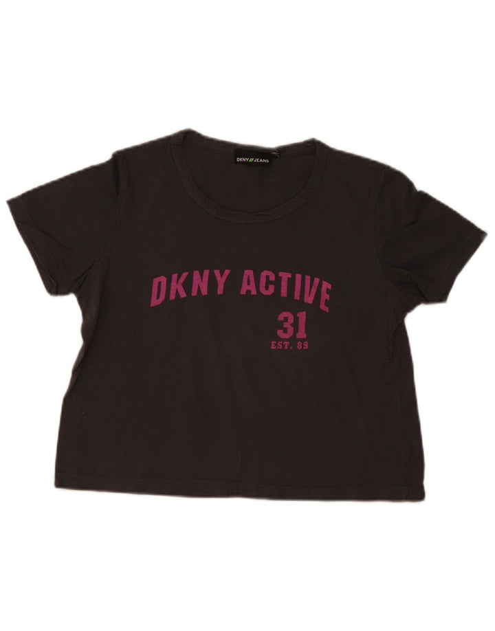 Dkny Damen Crop Graphic T-Shirt Top UK 14 Mittelgrau