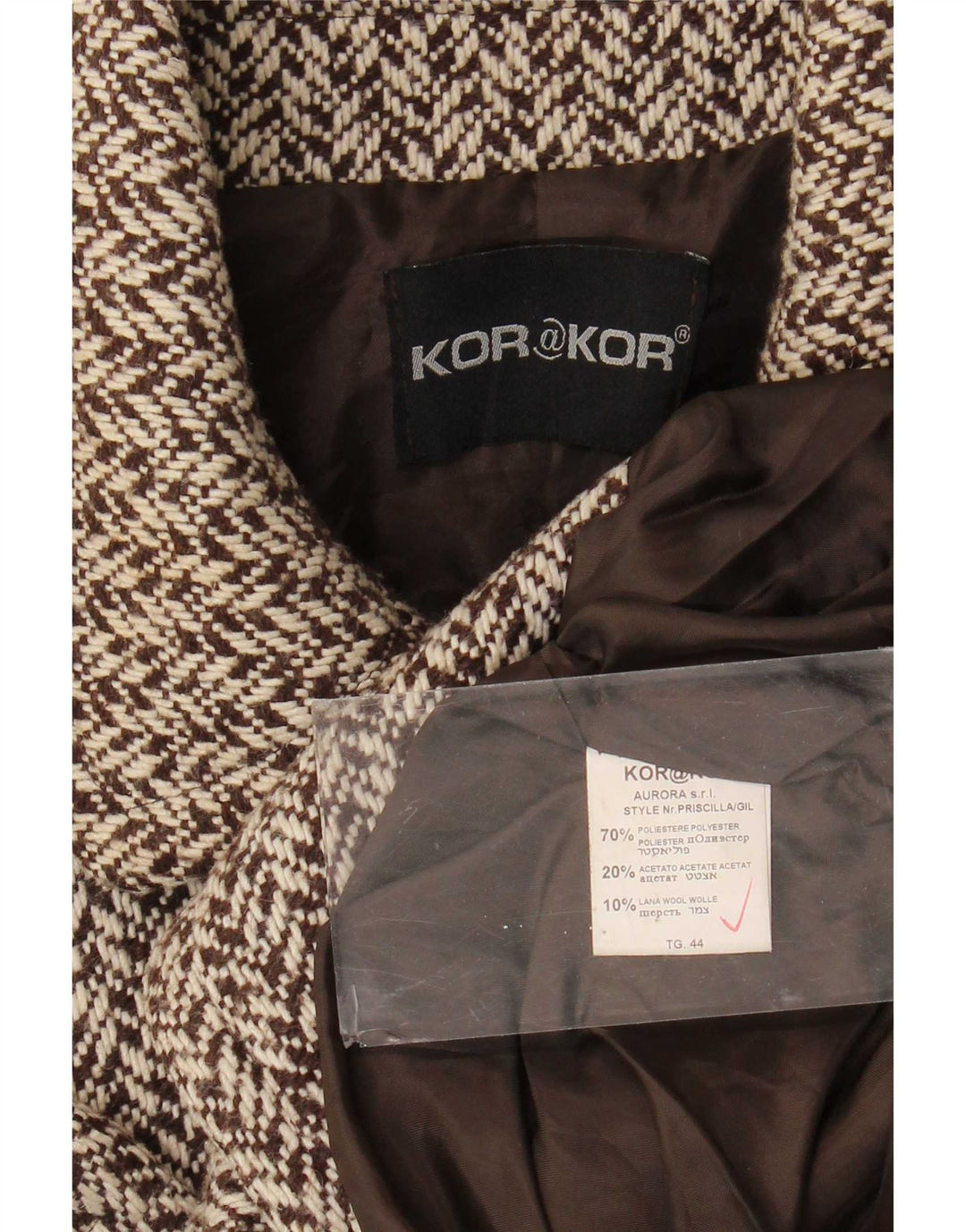 Kor@Kor Damen Pea Coat IT 44 Mittelbraunes Fischgräten-Polyester