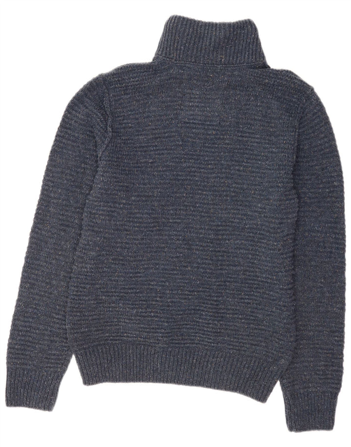 Fat Face Herren-Pullover mit Reißverschluss am Hals, mittelblaues Acryl