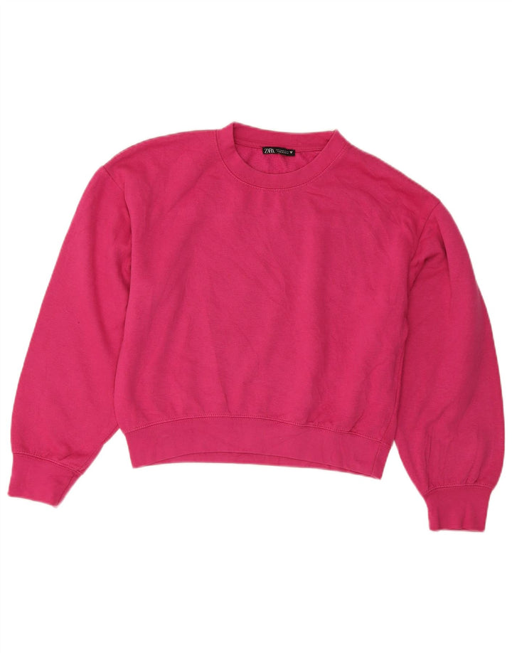 Zara Damen Crop Oversized Sweatshirt Pullover UK 10 Small Pink