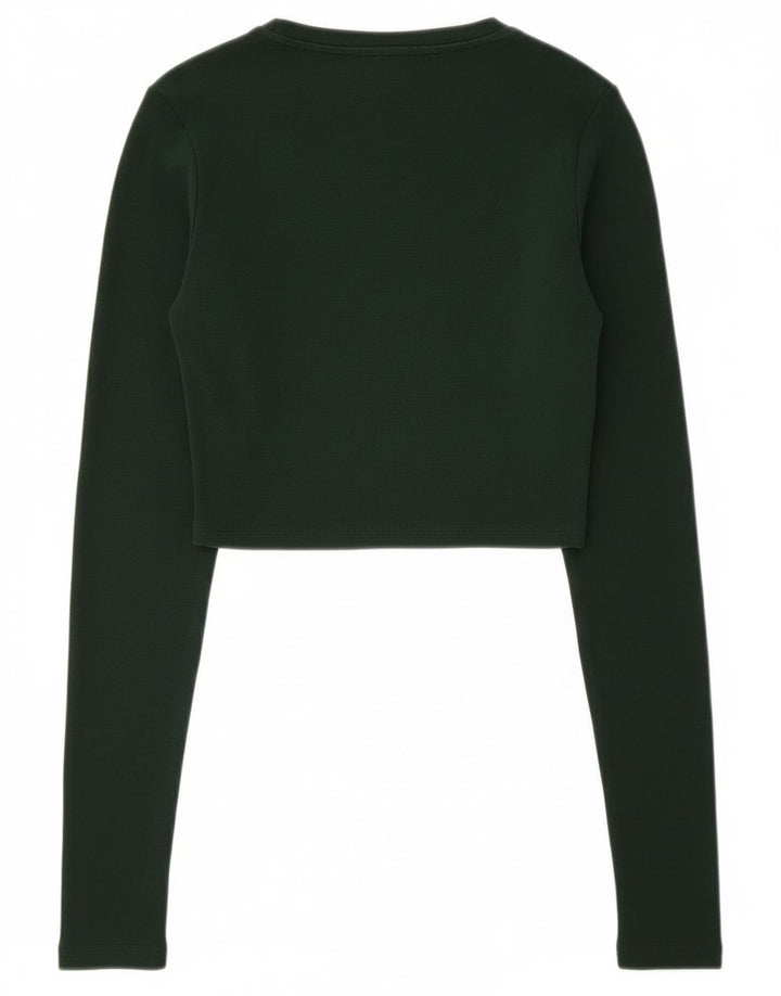 Zara Damen Langarm-Crop-Top UK 12 Mittelgrün