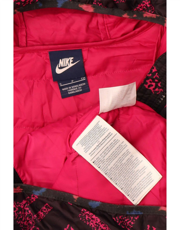 Nike Womens Graphic Hooded Wattierte Jacke UK 10 Small Pink Geometrisch