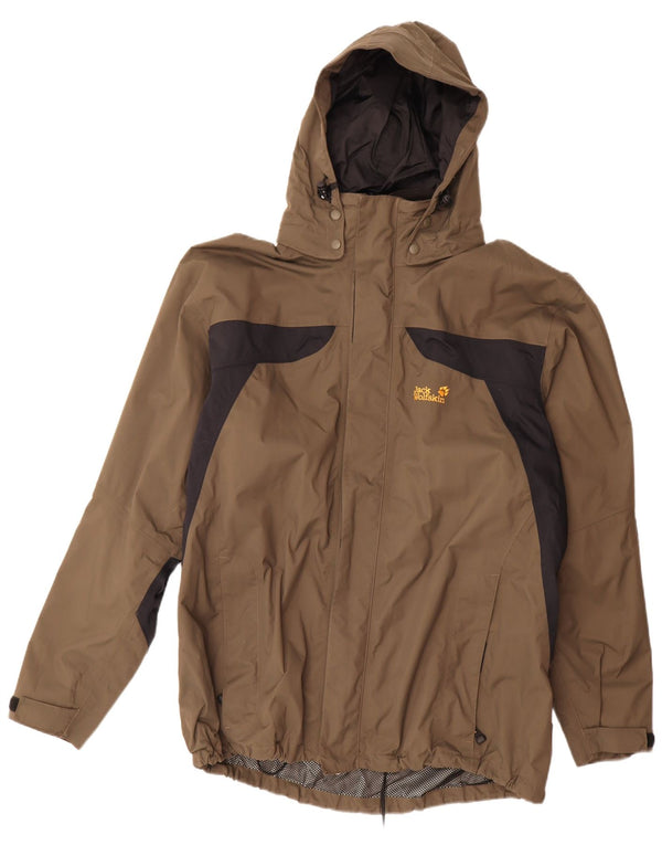 Jack Wolfskin Herren-Regenjacke mit Kapuze, UK 48 2XL, braunes Colourblock-Polyamid