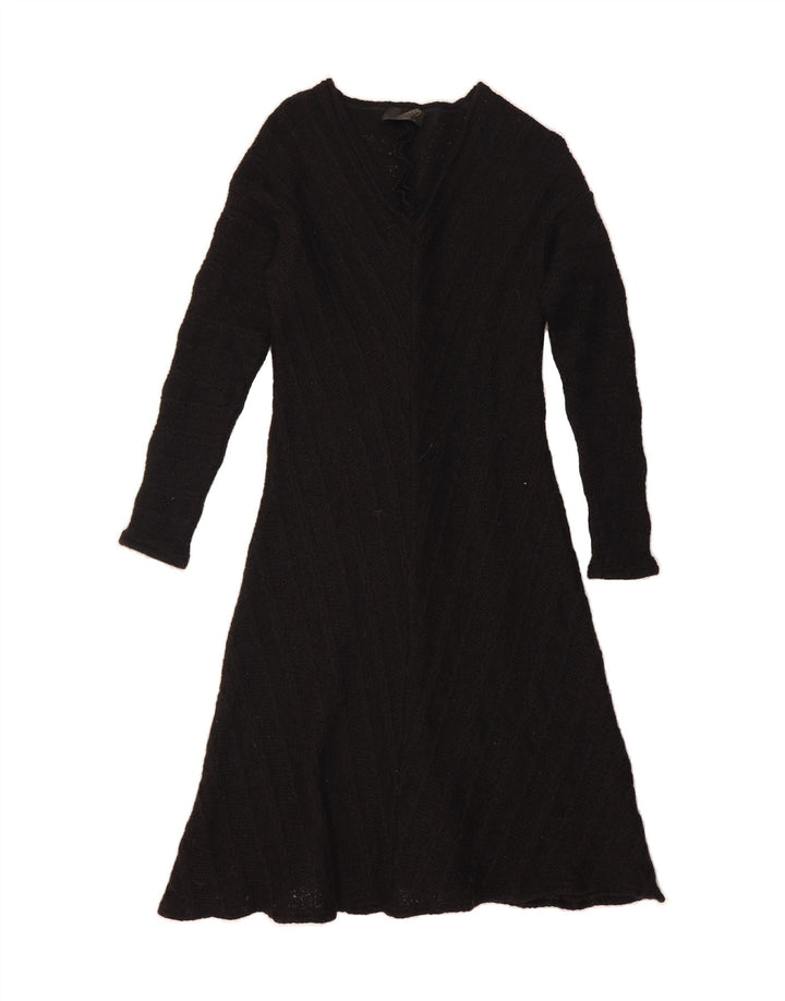VINTAGE Womens Long Sleeve Jumper Dress EU 38 Medium Black Lambswool Vintage Vintage and Second-Hand Vintage from Messina Hembry 