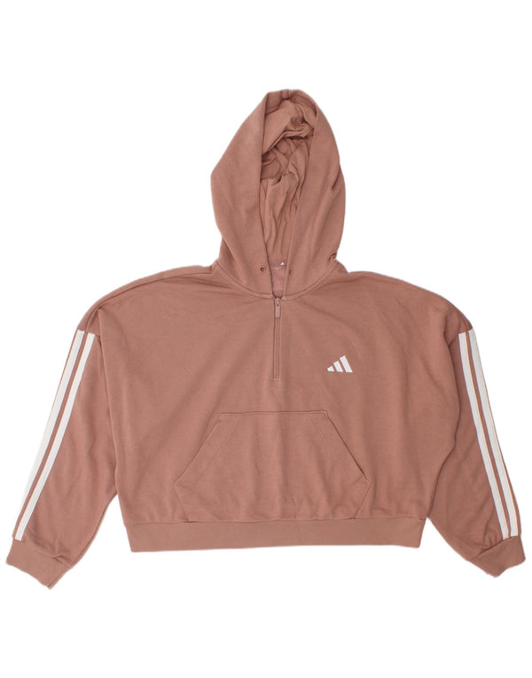 Adidas Damen Crop Oversized Zip Neck Hoodie Pullover UK 16 Large Pink