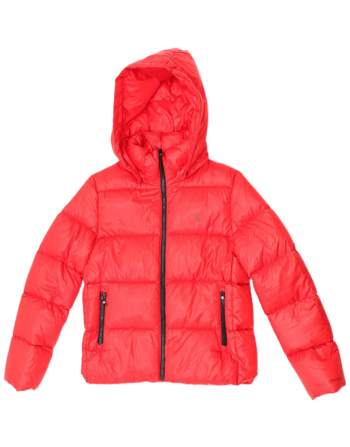 Calvin Klein Jeans Damen Kapuzenjacke, wattiert, UK 14, Mittelrot, Polyester
