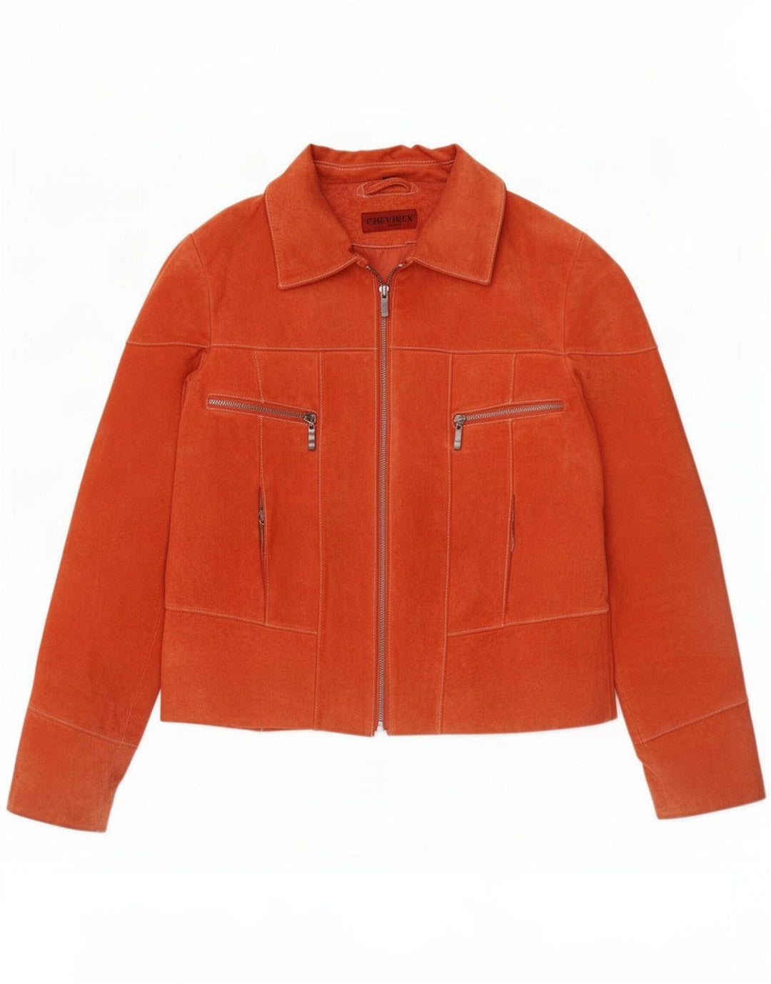 Chevirex Damen Wildlederjacke EU 42 Großes orangefarbenes Leder