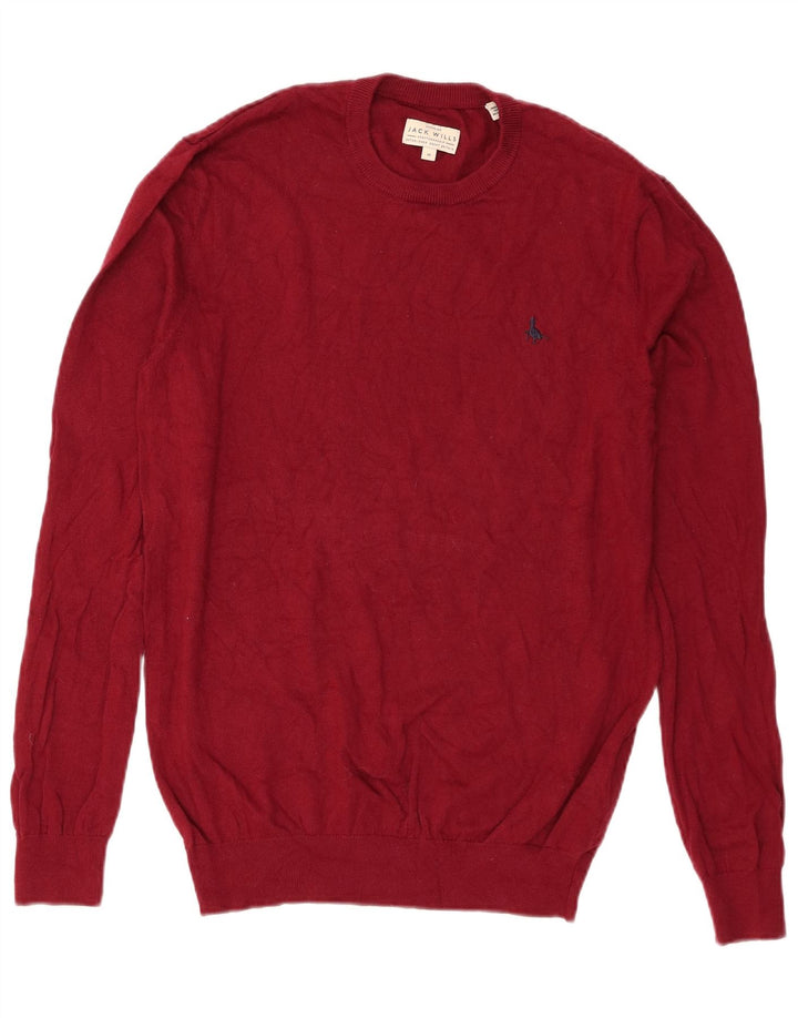 Jack Wills Herren-Pullover mit Rundhalsausschnitt, reguläre Passform, mittelrote Baumwolle
