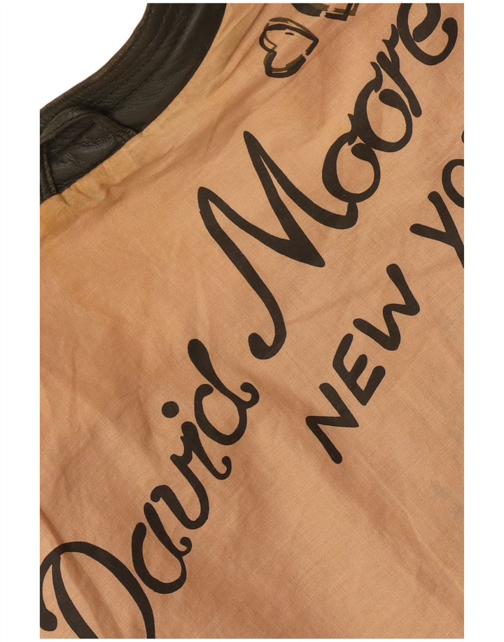 DAVID MOORE Damen Crop Bikerjacke UK 16 Large Grünes Colourblock-Leder