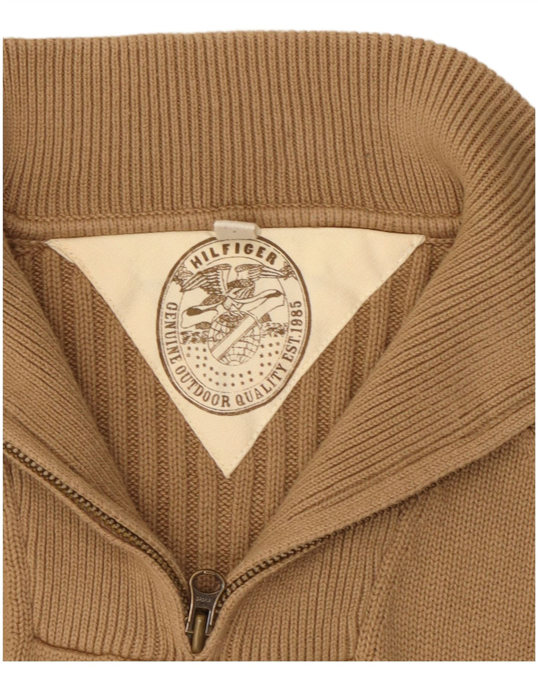 Tommy Hilfiger Herren-Pullover mit Reißverschluss am Hals, mittelbeige Baumwolle