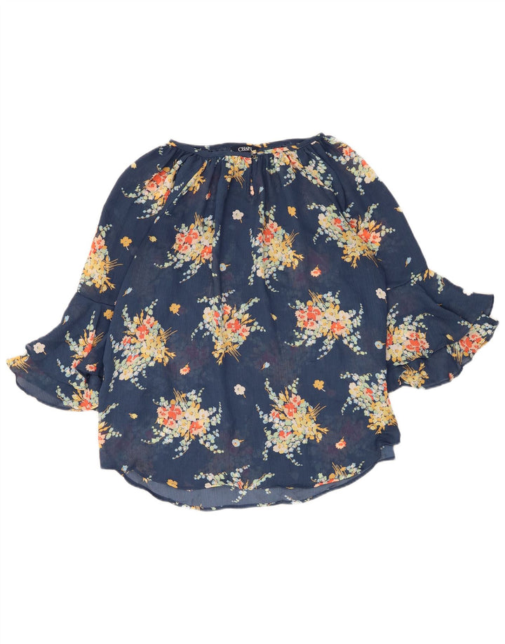 Chaps Damen-Blusenoberteil mit 3/4-Ärmeln, UK-Größe 12, mittelblaues Blumenmuster, Polyester