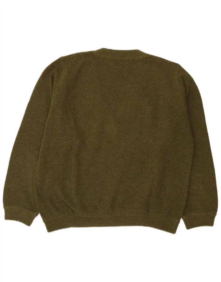 Sisley Herren-Pullover mit V-Ausschnitt, mittelgrüne Schurwolle