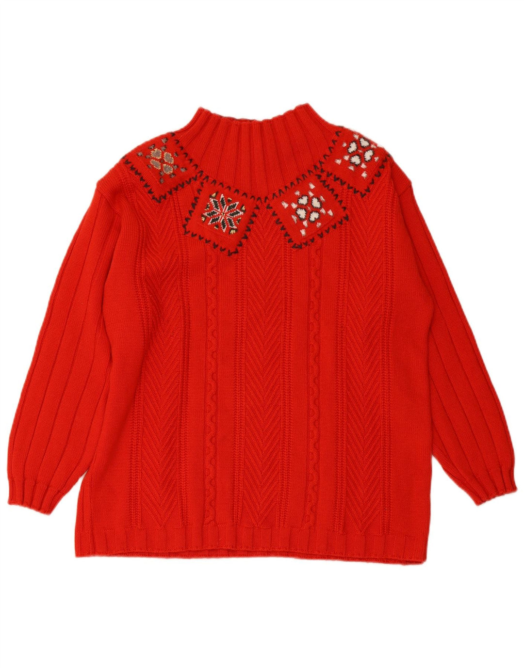 ELLA Rollkragenpullover für Damen, UK 16, Größe L, rote Fair-Isle-Wolle
