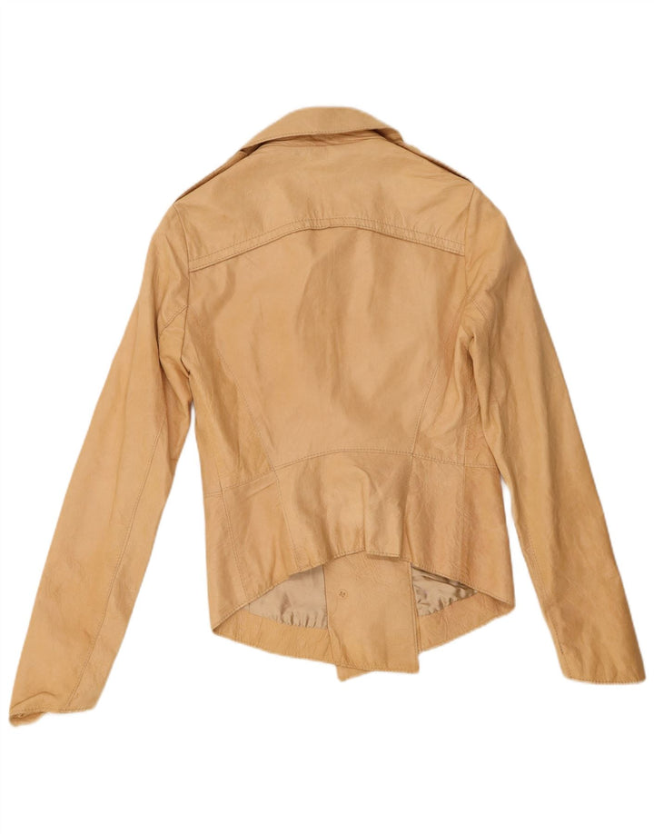 Vintage Damen Lederjacke IT 42 Medium Beige Leder